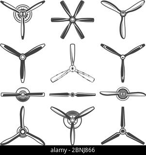Screws and propellers in monochrome style. Vector pictures Stock Vector