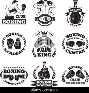 Boxing club, or mma fighting labels. Monochrome vector illustrations Stock Vector