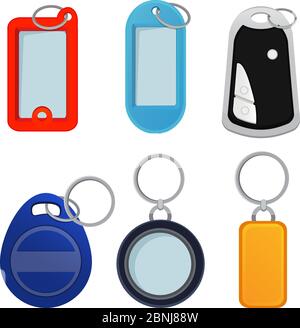Illustrations of different keychains. Pictures in cartoon style Stock Vector