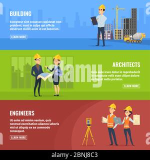 Illustrations for banners of builders architects and engineers Stock Vector