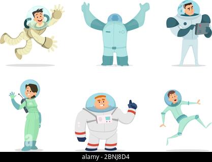 Space characters. Mascots of astronauts in cartoon style Stock Vector