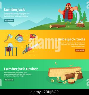 Horisontal banners of sawmill theme Stock Vector