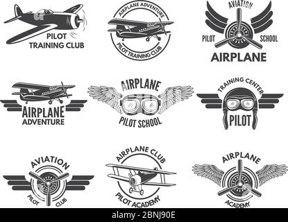 Labels design template with pictures of airplanes Stock Vector