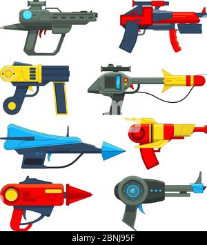 Fantastic space weapons in cartoon style Stock Vector