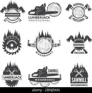 Badges set for wood working industry Stock Vector
