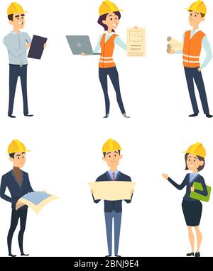 Industrial workers. Male and female architect and engineering Stock Vector