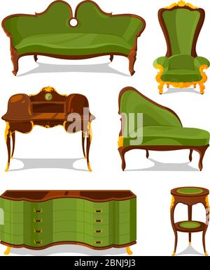 Retro old decorative furniture for living room Stock Vector