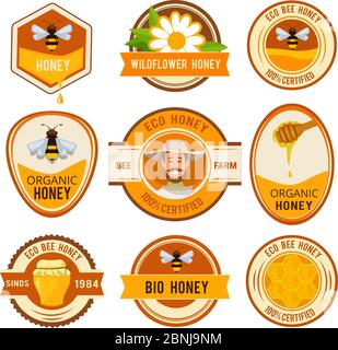 Set labels for honey. Vector template with place for your text Stock Vector