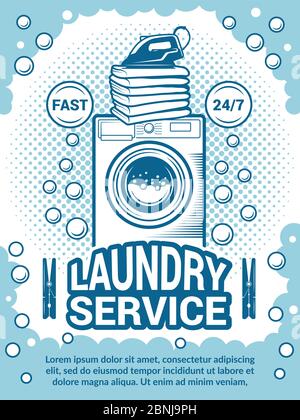Retro poster for dry cleaning. Advertisement design template with place for your text Stock Vector