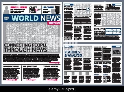 Different articles in newspaper. Vector design template with place for your text Stock Vector