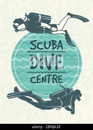 Retro poster for sport club of diving. Vector design template Stock Vector