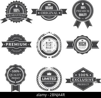 Vintage template of monochrome premium labels for guarantee bestseller and others. Vector stickers Stock Vector