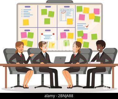 Business team working and make some planning on the scrum board Stock Vector