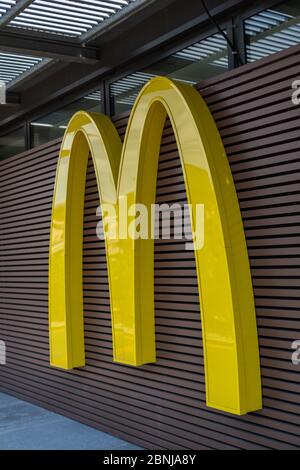 McDonald's fast food restaurant logo seen in Imperia, Italy Stock Photo