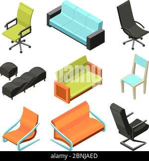 Different office chairs. Isometric illustrations Stock Vector