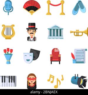 Culture symbols. Masks and others theatre icon set Stock Vector