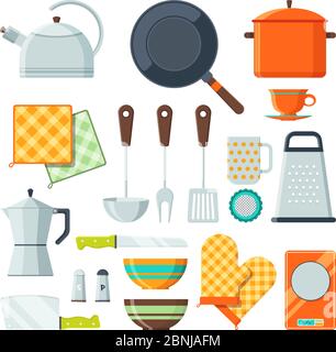 Kitchen tools for cooking. Vector cartoon illustrations isolate Stock Vector