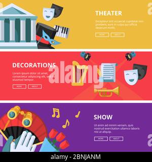 Performance or theatre illustrations. Horizontal banners Stock Vector