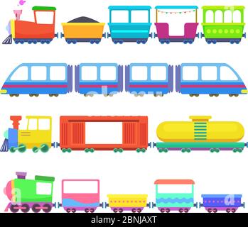 Set of different kids trains. Vector games for childrens Stock Vector