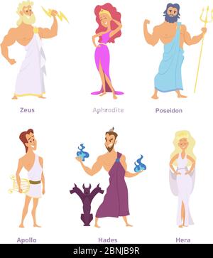 Ancient greek mythology. The gods and goddesses of olympus. Cartoon funny characters Stock Vector