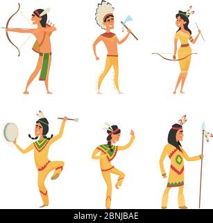 Set characters in cartoon style. Traditional American indians Stock Vector