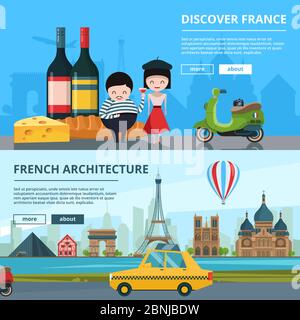 Banners set of french landmarks Stock Vector