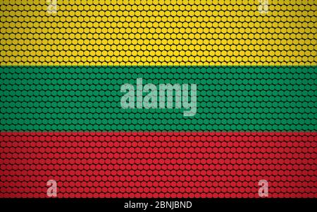 Abstract flag of Lithuania made of circles. Lithuanian flag designed with colored dots giving it a modern and futuristic abstract look. Stock Vector