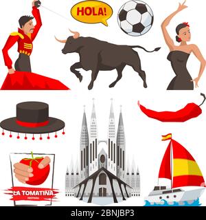 Landmarks and cultural objects and symbols of spain barcelona Stock Vector