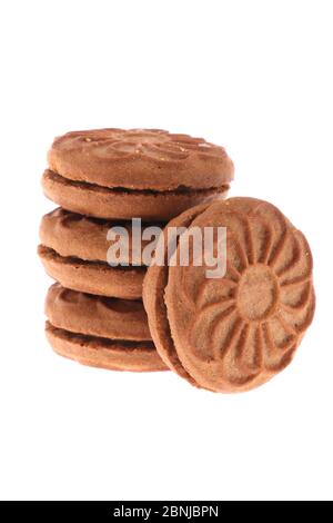 Chocolate chip cookies isolated on white background. Sweet biscuits. Homemade pastry. Stock Photo