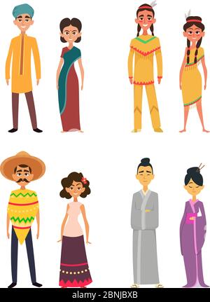 International group of peoples male and female. Characters of different nationalities Stock Vector