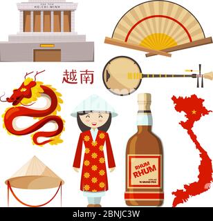 Landmarks and symbols of vietnam Stock Vector