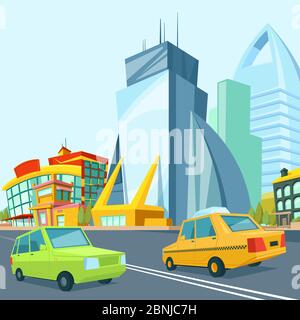 Cartoon urban landscape with modern buildings Stock Vector