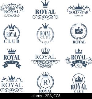 Set of luxury labels set with crowns. Royal logos and badges with place for your text Stock Vector