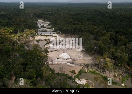 Aerial view of gold mining in Arimu, Guyana, South America Stock Photo