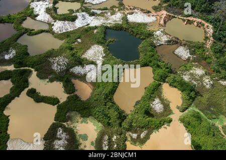 Aerial view of illegal gold mining in Arimu, Guyana, South America Stock Photo