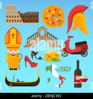 Italian symbols isolate. Vector pictures in flat style Stock Vector