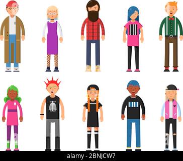 Funky young people. Hipsters characters male and female Stock Vector