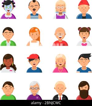 Funny cartoon faces. Avatars in flat style Stock Vector