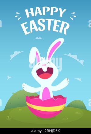 Poster template with illustration of easter rabbit Stock Vector