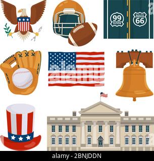 Usa landmarks and other different cultural objects Stock Vector