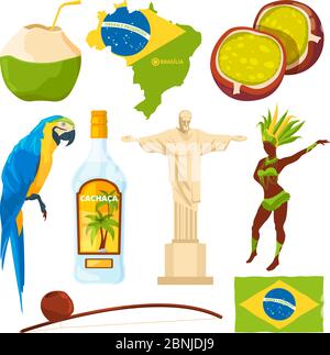 Brazilian landmarks and different cultural symbols Stock Vector