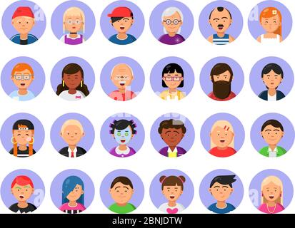 Avatars set of male and female characters in flat style Stock Vector