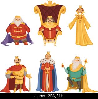 Set illustrations of king in cartoon style Stock Vector