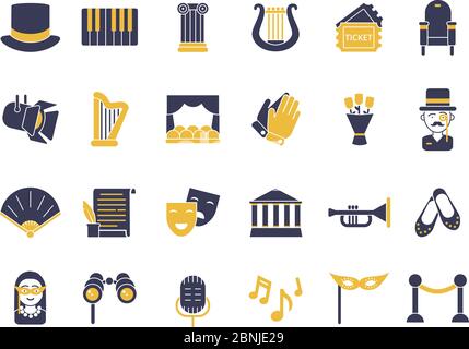 Monochrome icon set of theatre theme Stock Vector