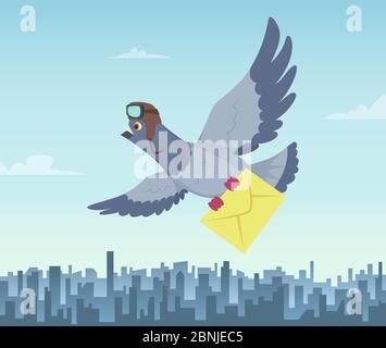 Mailing service with flying pigeons. Air delivery symbols Stock Vector