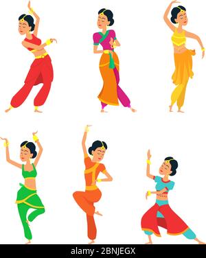 Indian dancers isolate on white background. Characters set Stock Vector