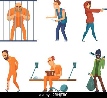 Criminals and prisoners. Set of characters in cartoon style Stock Vector