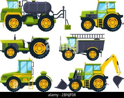 Agricultural machinery. Colored pictures in cartoon style Stock Vector