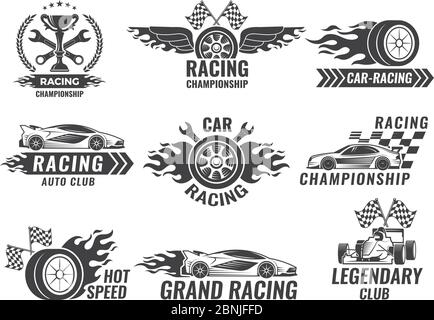 Monochrome labels and badges of sport labels. Racing cars Stock Vector