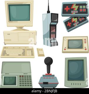 Retro illustrations of technicians gadgets. Vector pictures Stock Vector